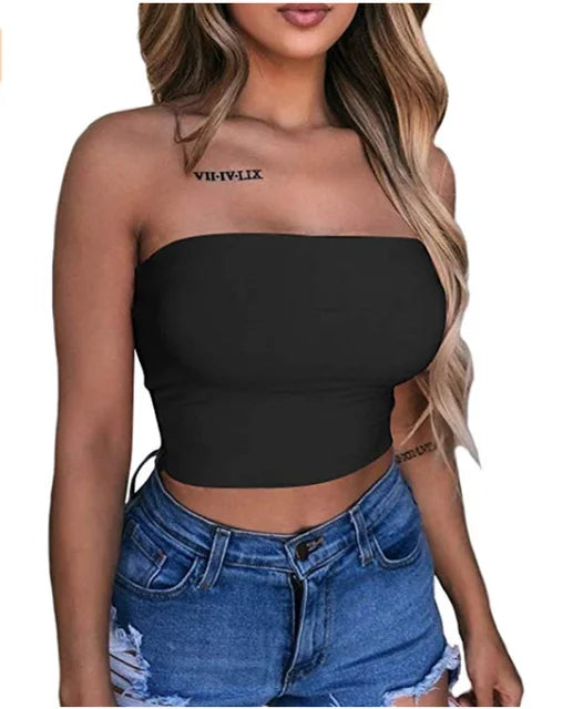 Women Chest Wrap Crop Top Neon Solid Color