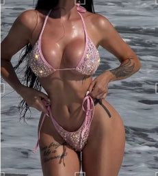 Crystral Glow Thong Bikini Set Swimsuit Two-piece